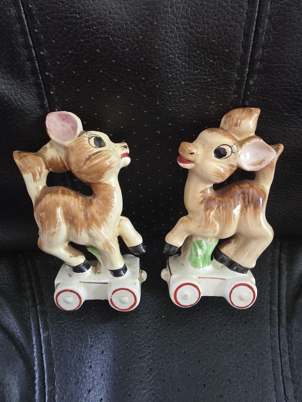 Vintage Shafford Pair of Deer Pull Toy Salt & Pepper Shakers, Japan